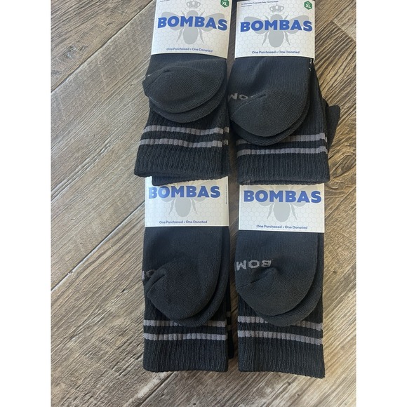 4 Pack Bombas Unisex Black Crew Socks Size XL Honeycomb Cushioned - Picture 1 of 3